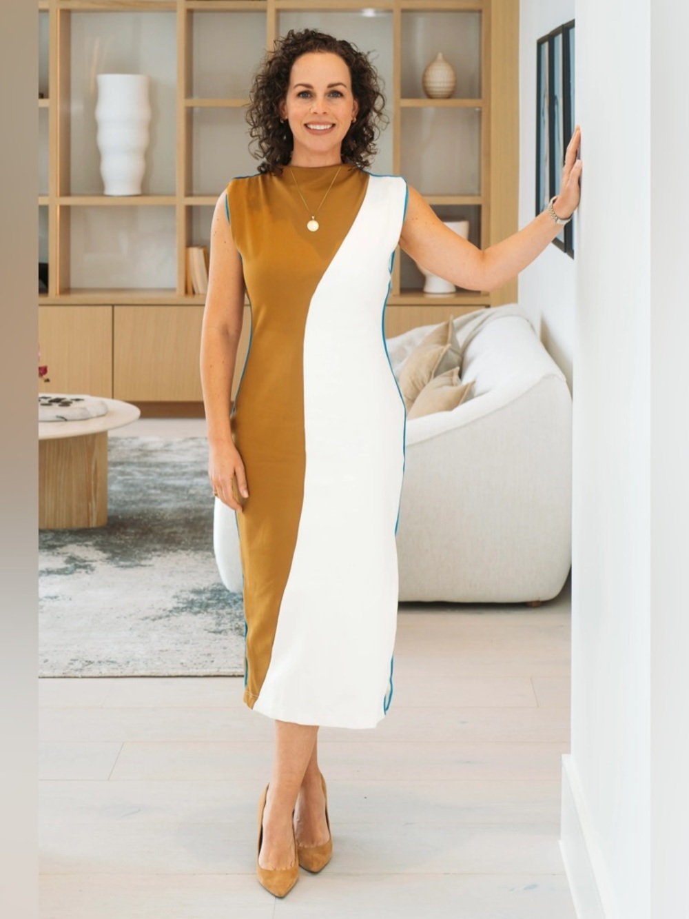 Maeve Muscle Colorblock Midi Dress Size S
